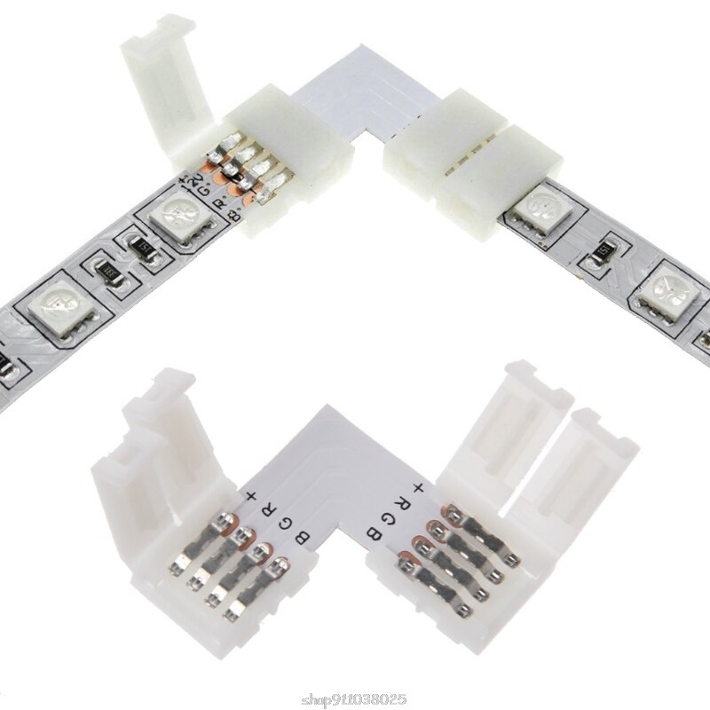 4 Pin LED Connector L Shape Corner Quick Splitter Right Angle 10mm 5050 RGB LED Strip Light D17 20