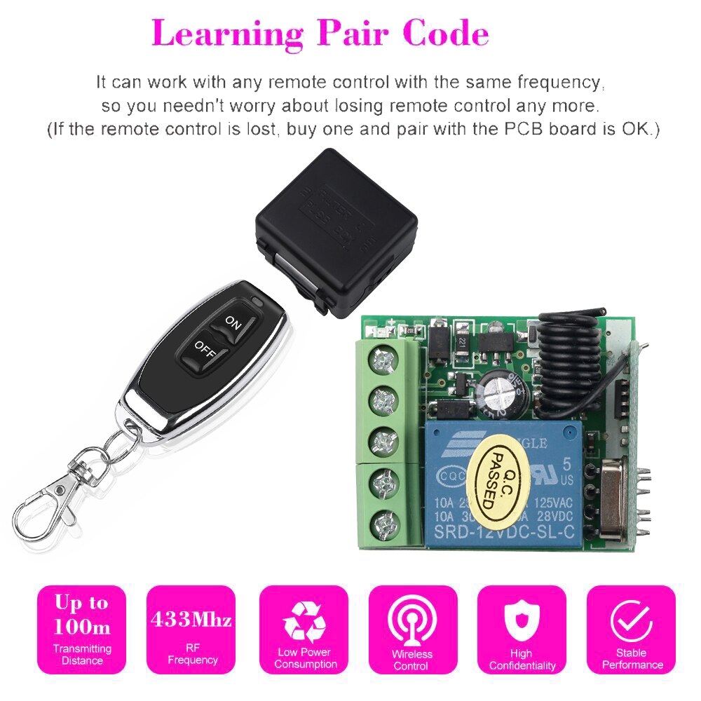 433 Mhz Wireless Remote Control Switch DC 12V 1CH Relay Receiver Module With Remote on off Transmitter For LED Electronic lock