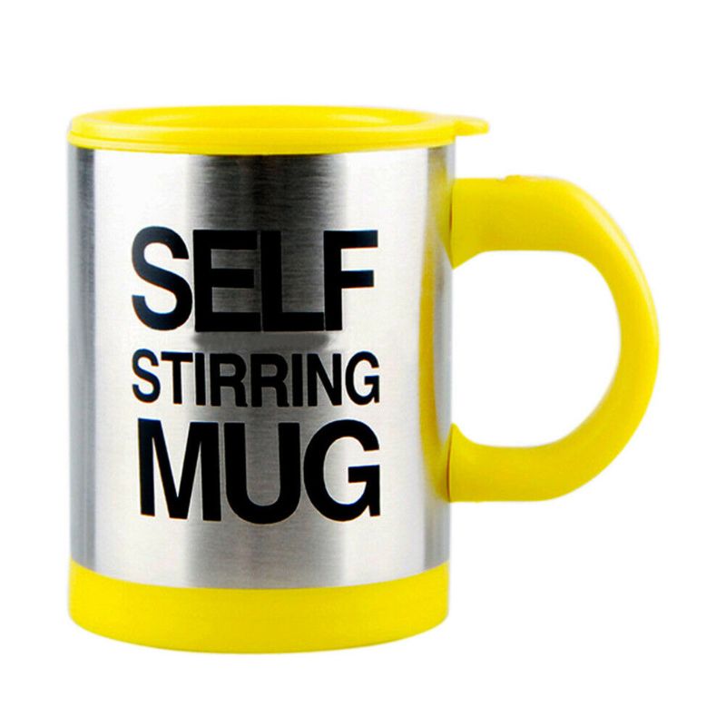 Electric Stainless Steel Auto Self Stirring Coffee Mug Magnetized Mixing Cup: yellow
