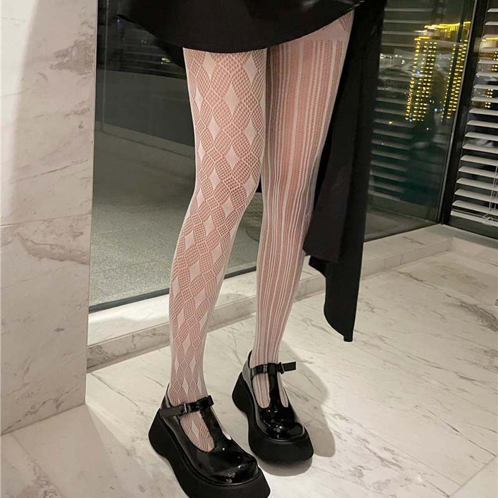 Women Lace Mesh Stockings Transparent Nylon Tights Pantyhose Female Hollow Out Stocking Dress Accessories: white