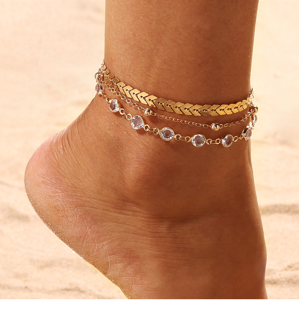 Boho Enkelband Zirkoon Multilayer Kralen Enkelband Barefoot Strand Accessoires Been Armband Foot Voor Vrouwen Sieraden