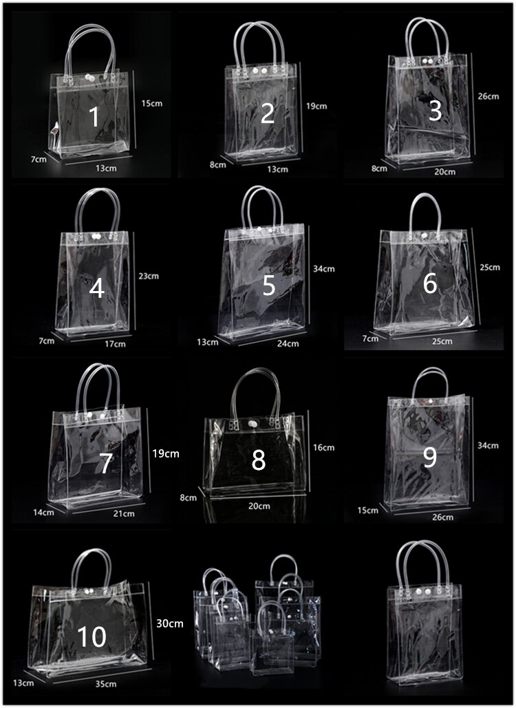 20pcs/lot Transparent soft PVC tote packaging bags with hand loop, clear Plastic handbag, cosmetic bag