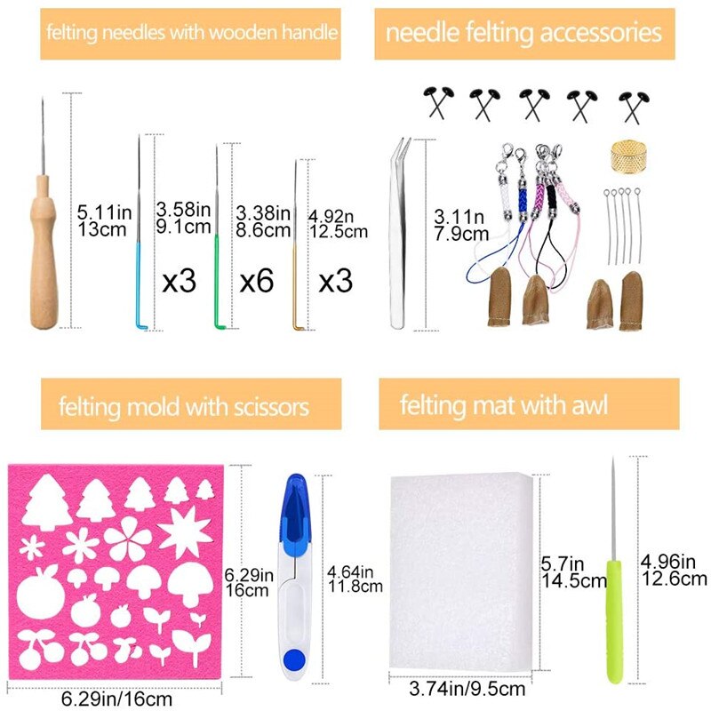 LMDZ 24 Colors Wool Felting Needle Kit Foam Mat Arts Fibre Yarn Fabric Roving DIY Spinning Sewing Mold Needlework Accessories