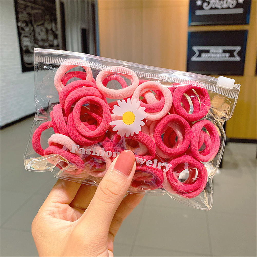 50/- piece set of women's/girls 4cm 2cm nylon elastic hair bands, ponytail holders, rubber bands, scrunchies, headbands, hair accessories: Pink 1