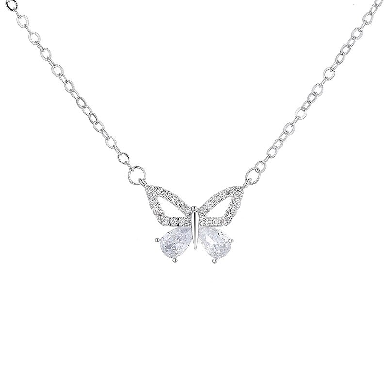 VOQ colore argento moda zircone farfalla ciondolo collana collana regalo romantico accessori fidanzamento donna