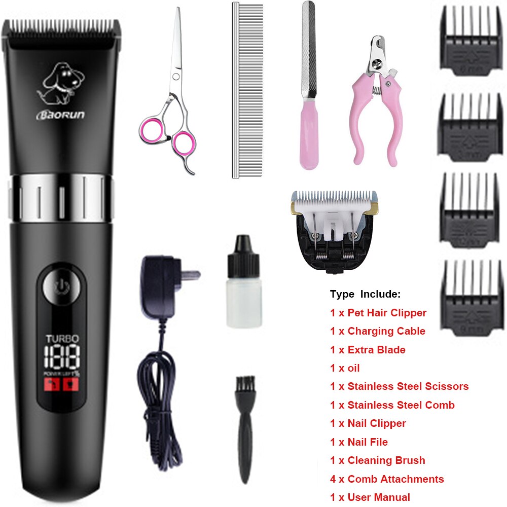 8W LCD Display Screen Waterproof Pet Hair Trimmer Animal Grooming Clippers Cat Cutter Machine Shaver Electric Scissor Clipper: T5 B