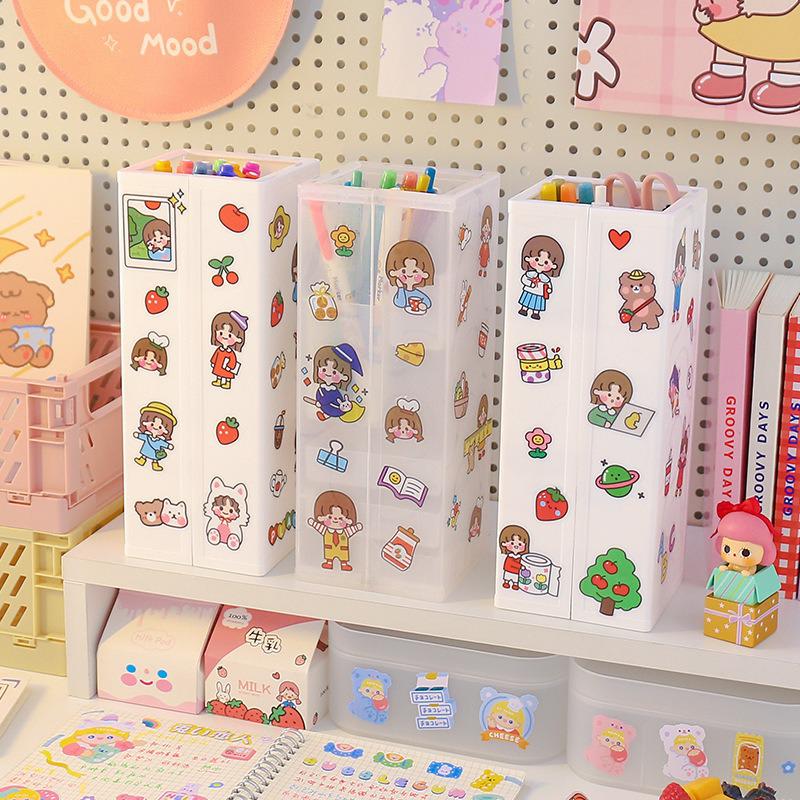 Desktop Storage Box Cute Pen Holder Foldable Stationery Box Waterproof Stationery Shelf Kawaii Sticker Office Supplies