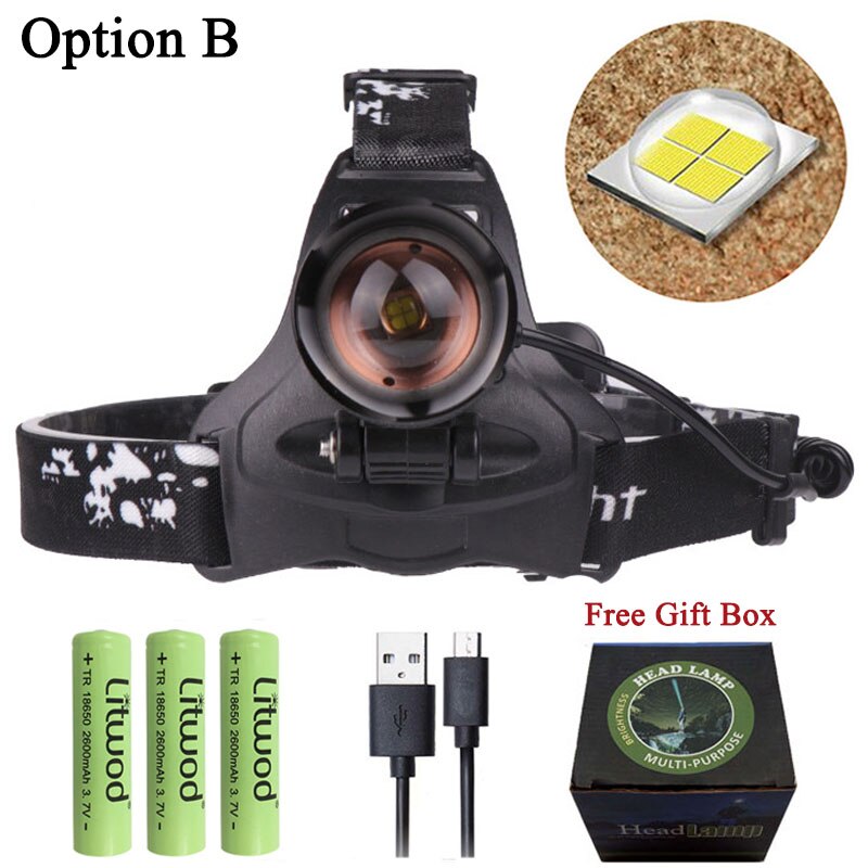 Z20 Litwod 2608 32W chip XHP70 Headlight 32000lum powerful Led headlamp zoom head lamp flashlight torch Lantern Head light: OPtion B