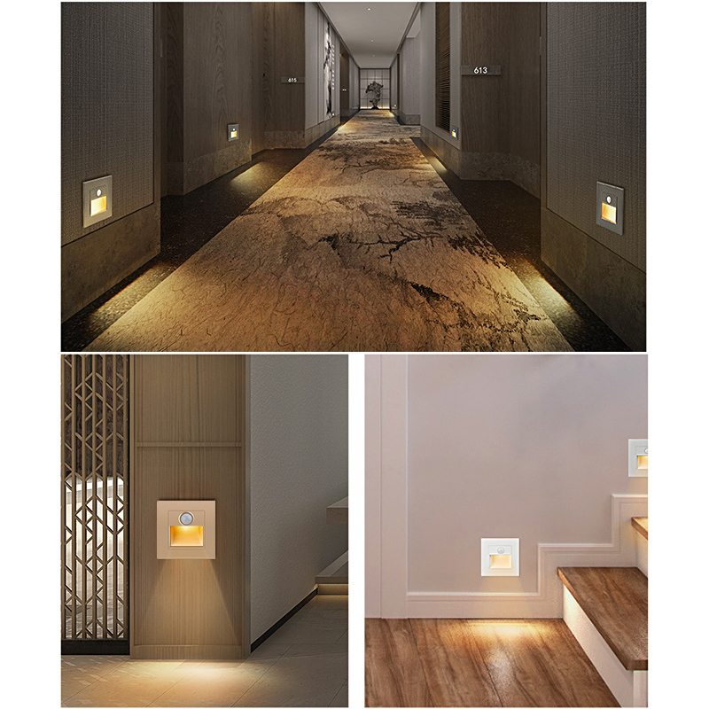 Luces de escalera con Sensor de movimiento infrarrojo, lámpara de pared para escaleras interiores y exteriores, luz LED empotrada de 3W para decoración de escaleras y dormitorios