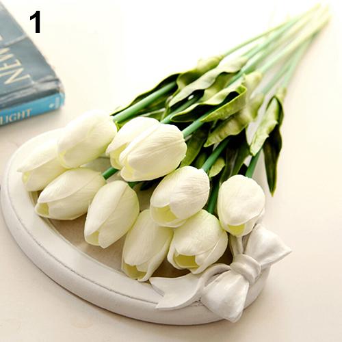 Smuk latex ægte touch kunstig silke tulipan blomst bryllup buket hjem indretning: Hvid