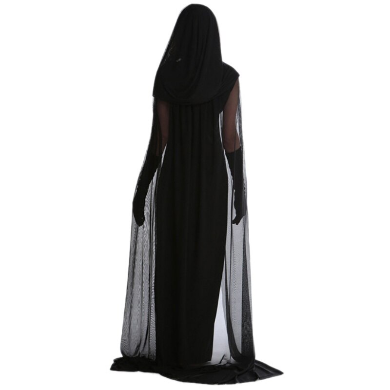 Femme Halloween sorcière grande taille robe longue Costume automne hiver robes noires avec chapeau et gants 1 set Vcqy