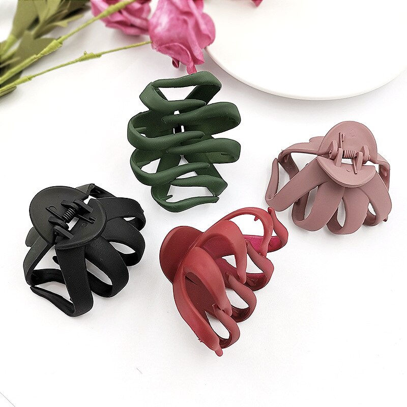 Solid Color Hair Claw Geometric Hollowing Simple Matte Crab Clamp for Women Girls Large Size Hair Clips Hair Accessories