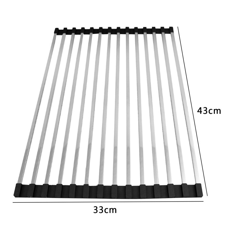 Dish Drying Rack Multi-Use Kitchen Drying Rack Over Sink Foldable Fruit Vegetable Meat Organizer Tray Drainer: black 43x33cm