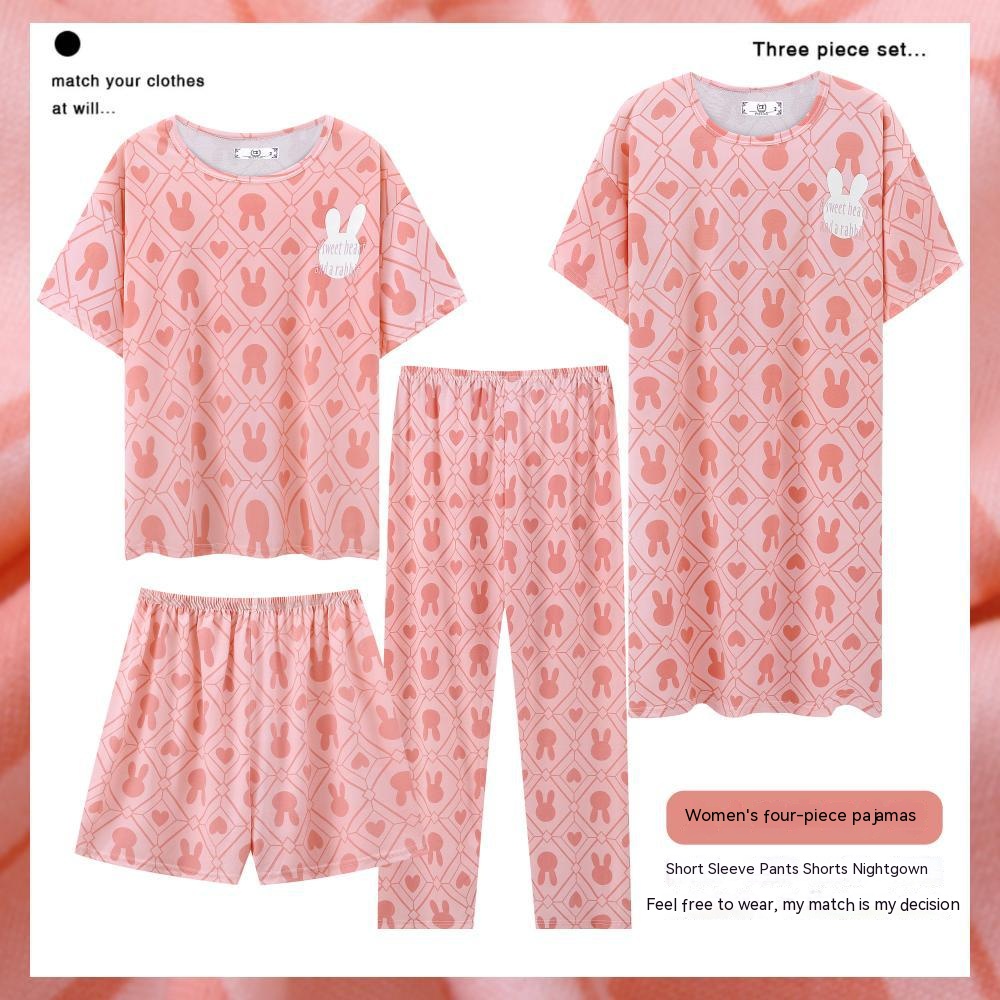 Dames Pyjama Homewear Vierdelige Zwangerschaps Pyjama Borstvoeding Pyjama Homewear Maandelijkse Kleding Dames Nachtjapon Set: Roze / XL
