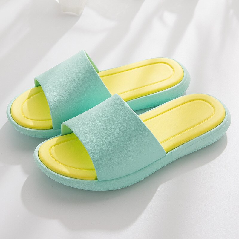 Pantoufles de Style japonais pour hommes et femmes, pantoufles d'intérieur à fond épais, antidérapantes, pour salle de bain, été: Light green / 40-41