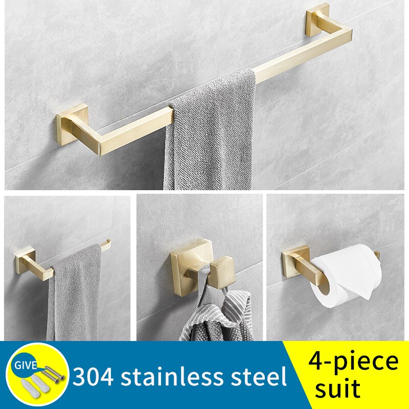 Håndklædeholder til badeværelset rustfrit stål gyldent vægmonteret håndklædestativ toiletpapirholder tøjkrog håndklæde firkantet ring