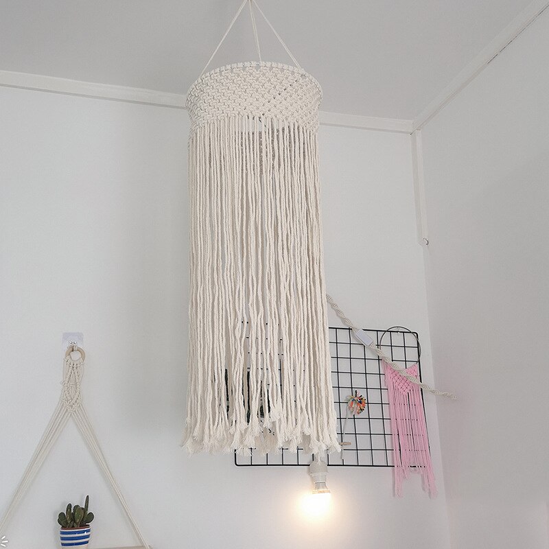 30 x 70cm handgjorda makrame-fransade lampskärmar takljusskärm som passar för vardagsrum, sovrum och badrum med lykthänge