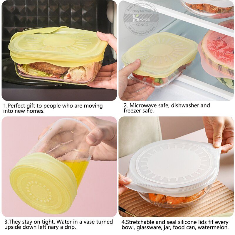 Silicone Stretch Lids, 6 Pcs of Silicone Food Covers, Reusable Bowl Lids Food Cover Wrap for Platters, Dishes, Jars and Freezer