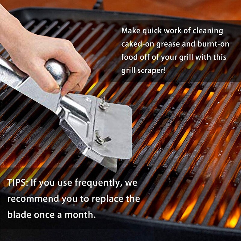 Outdoor Grill Scrapers, Casting Aluminum Commercial Griddle Scraper and 5 Blades and Small Slant Edge Grill Scraper