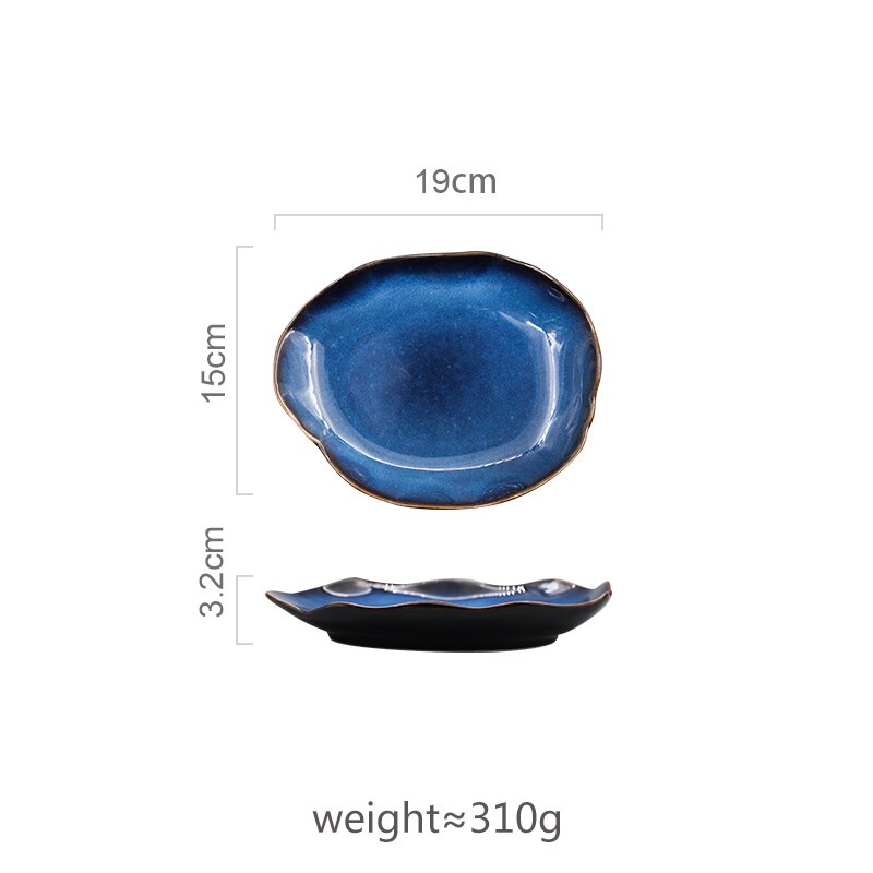 Ceramic Plate Irregular Dish Tableware Series Western Food Plate European Blue Color Glaze Salad Bowl Main Dish Kitchen Supplies: 19cm