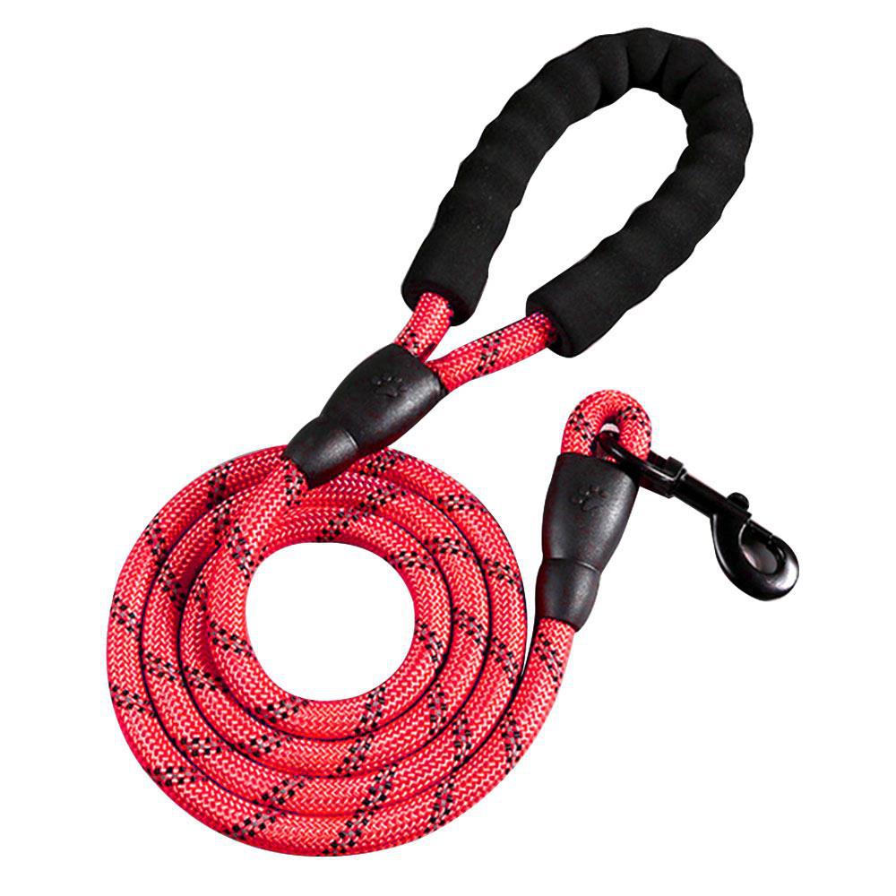 Laisse pour chien en Nylon, corde ronde d'escalade réfléchissante, Durable, 1.5M, petit et moyen gabarit, avec poignée confortable: Rrose Red