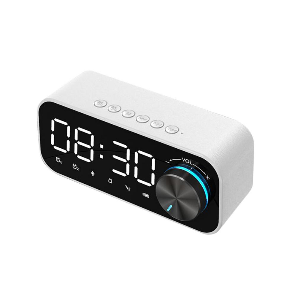 Draagbare Luidsprekers Bluetooth Led Wekker Spiegel Digitale Display Radio Wekker Draadloze Luidspreker Tf Muziekspeler: White