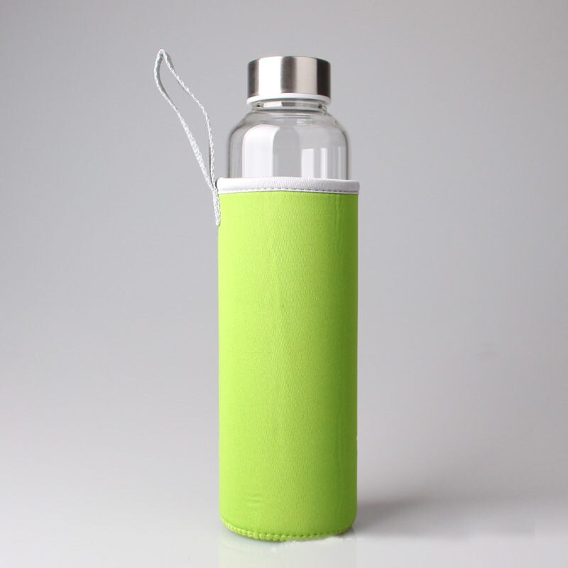borosilicate glass bottle milk bottle crystal water bottle Water Bottle sport Travel drinking water bottle cold water bottle: 550ml / Green
