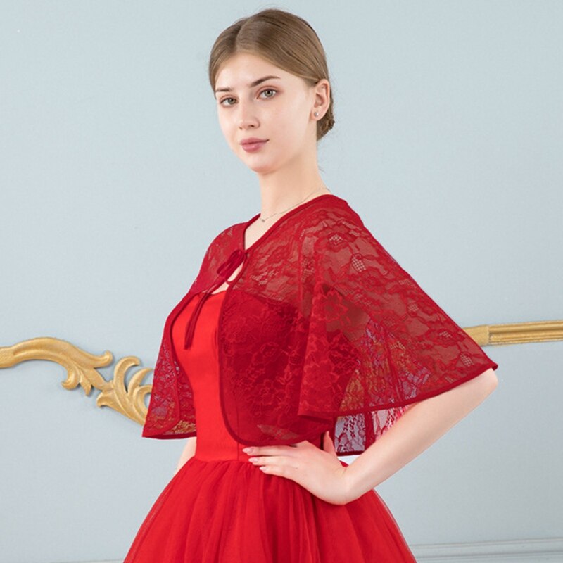 Bryllup kvinner tynn sommer blonder brudekappe fest ball dame blonder bolero fest kveld skuldertrekk tilbehør sjal myk omslag: Burgunder