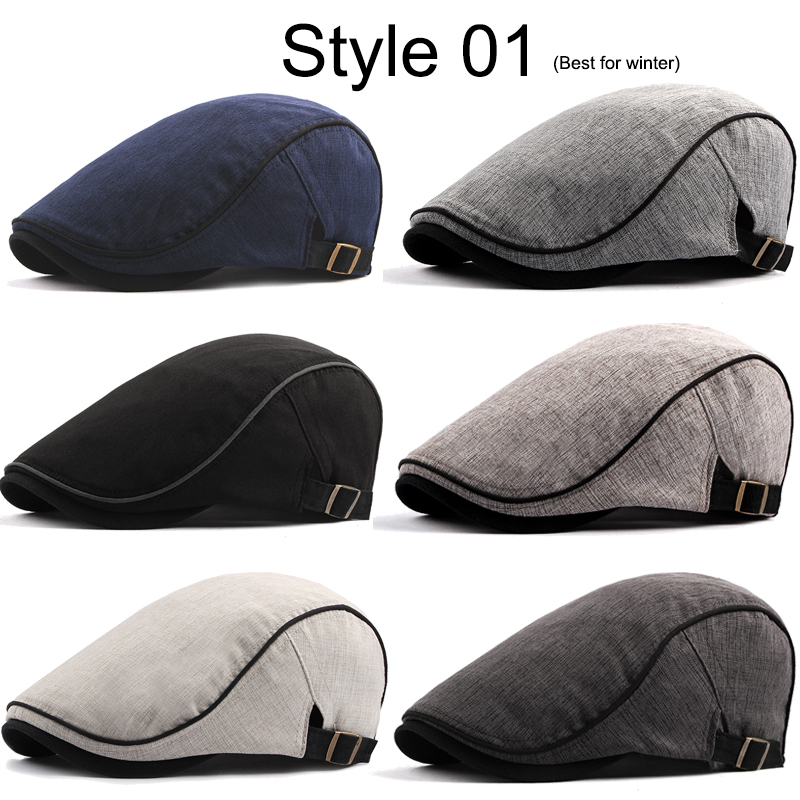21 tipos hombres boinas primavera otoño invierno a prueba de viento de la calle vendedor de periódicos sombrero de la boina Retro Inglaterra sombrero hombres sombreros alcanzó gorros de pintor