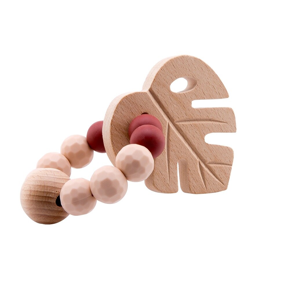 1pc Baby BeißRing Armbinde Silikon Molaren Perlen Holz Blätter BPA Pflege Zahnen Baby Spielzeug handgefertigt Für Neugeborene 3-12 monate: 4