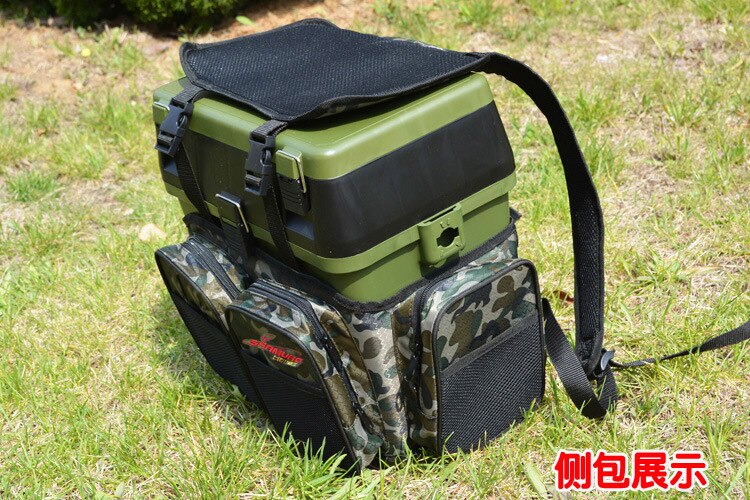 34x18x40cm Carp Sea Fishing Green Harness Bag Pack Rucksack Converter Pocket for Seat Boxes Tackle Boxes Two-Layer Sea Lake Fish