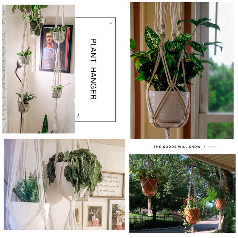 Hangende Plant Handgemaakte Macrame Plant Hanger Bloempot Plantenbak Hanger Muur Decor Binnenplaats Tuin Hangende Plantenbak Hangende Mand