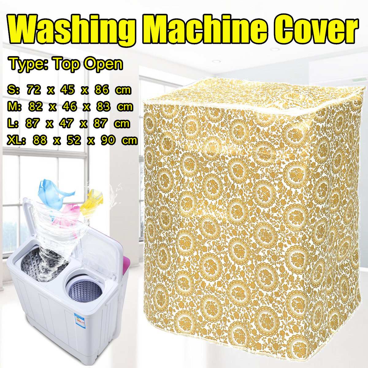 Fully Automatic Top Open Washer Sunscreen Washing Machine Waterproof Cover Dryer Polyester Gold Dustproof Washing Machine Cover