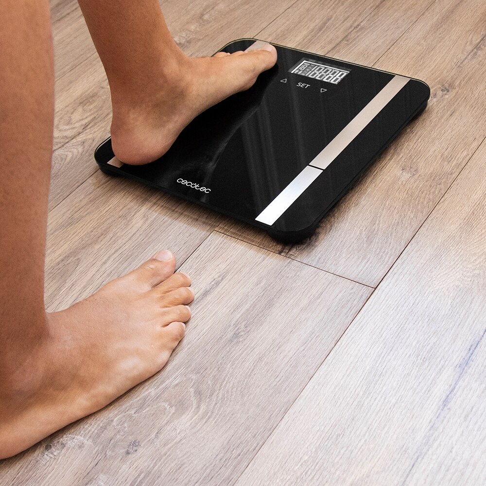 Cecotec Surface Precision 9450 Full Healthy Báscula Eléctrica de Baño Digital Inteligente con Plataforma De Cristal Templado Pantalla LCD Máxima 180kg Incluye Cinta Métrica Medición Precisa de 10 Parámetros