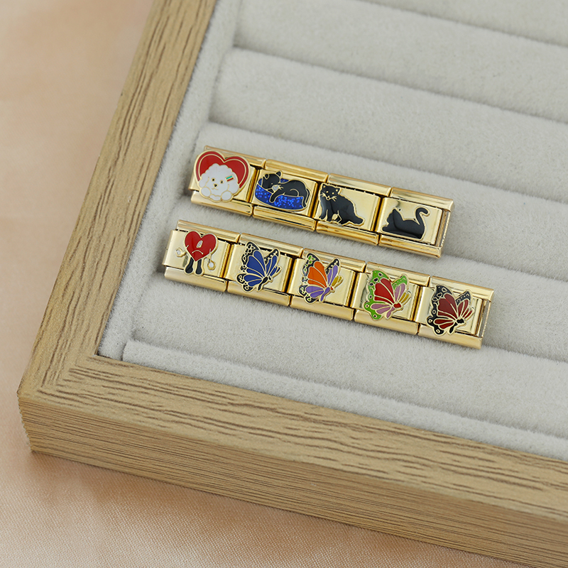 Hapiship Butterfly Cat Golden Italian Charm Links Fit 9mm Stainless Steel Bracelet Jewelry DJ1404-A