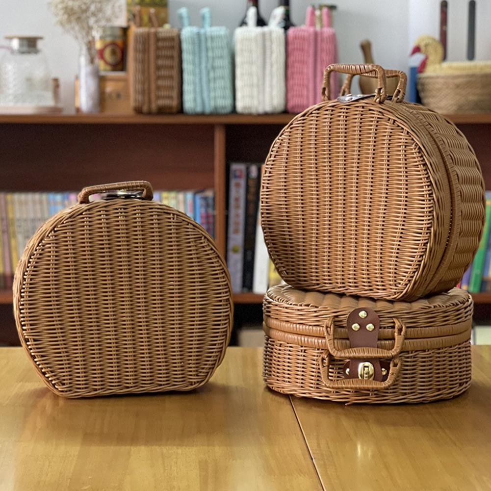 Valise en osier, boîte à bagages tissée en rotin, panier de pique-nique tissé Vintage, boîte de rangement, accessoires ménagers