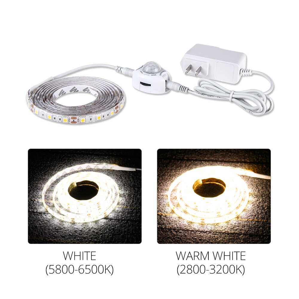 Motion Sensor LED Under Cabinet Light 1m 2m 3m 4m 5m 12V Flexible PIR Night Light Kitchen Wardrobe Bed Lighting