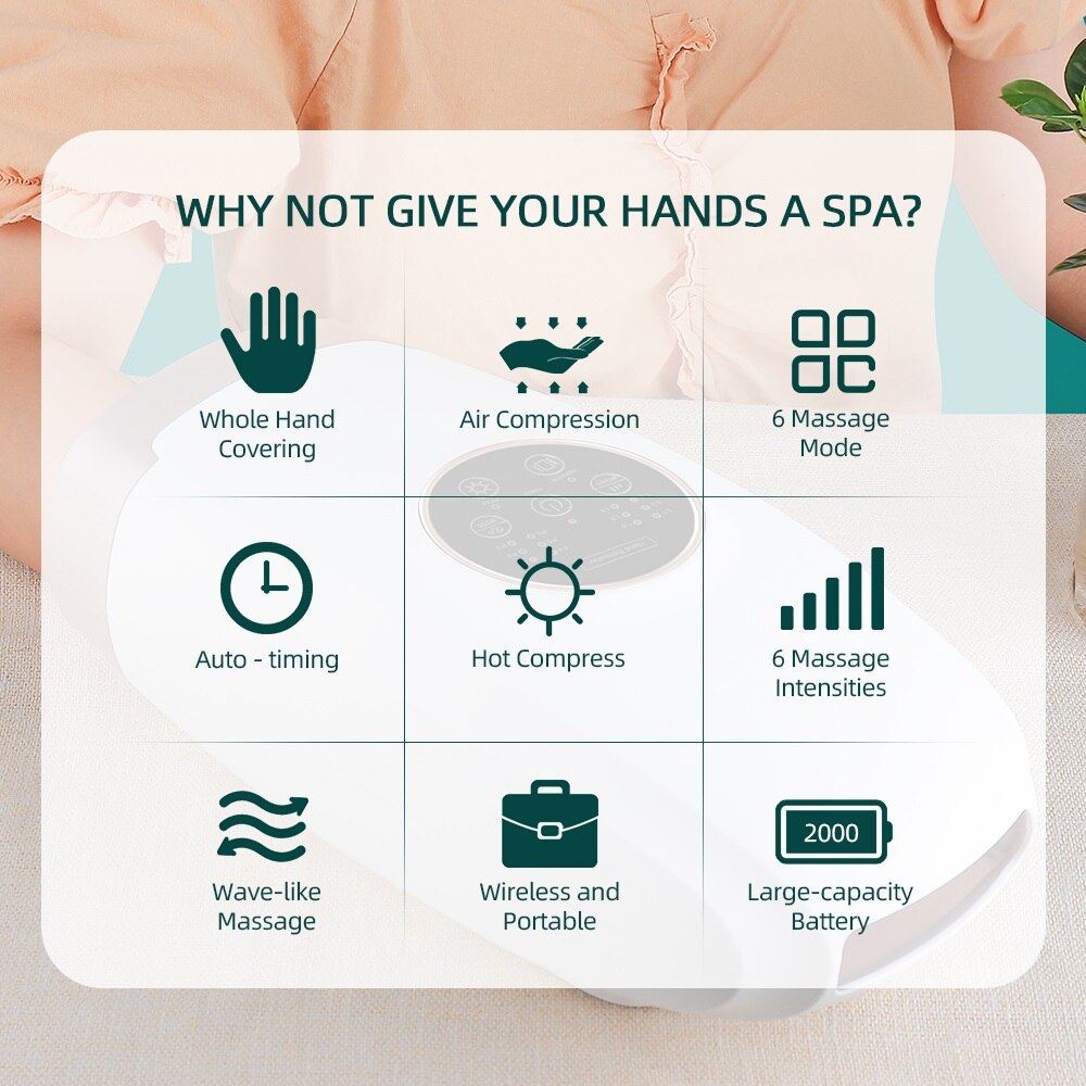 Heated Hand Massager Air Compression Palm Massager Finger Wrist Spa Relax Pain Relief Device Pressotherapy Palm Massage Machine