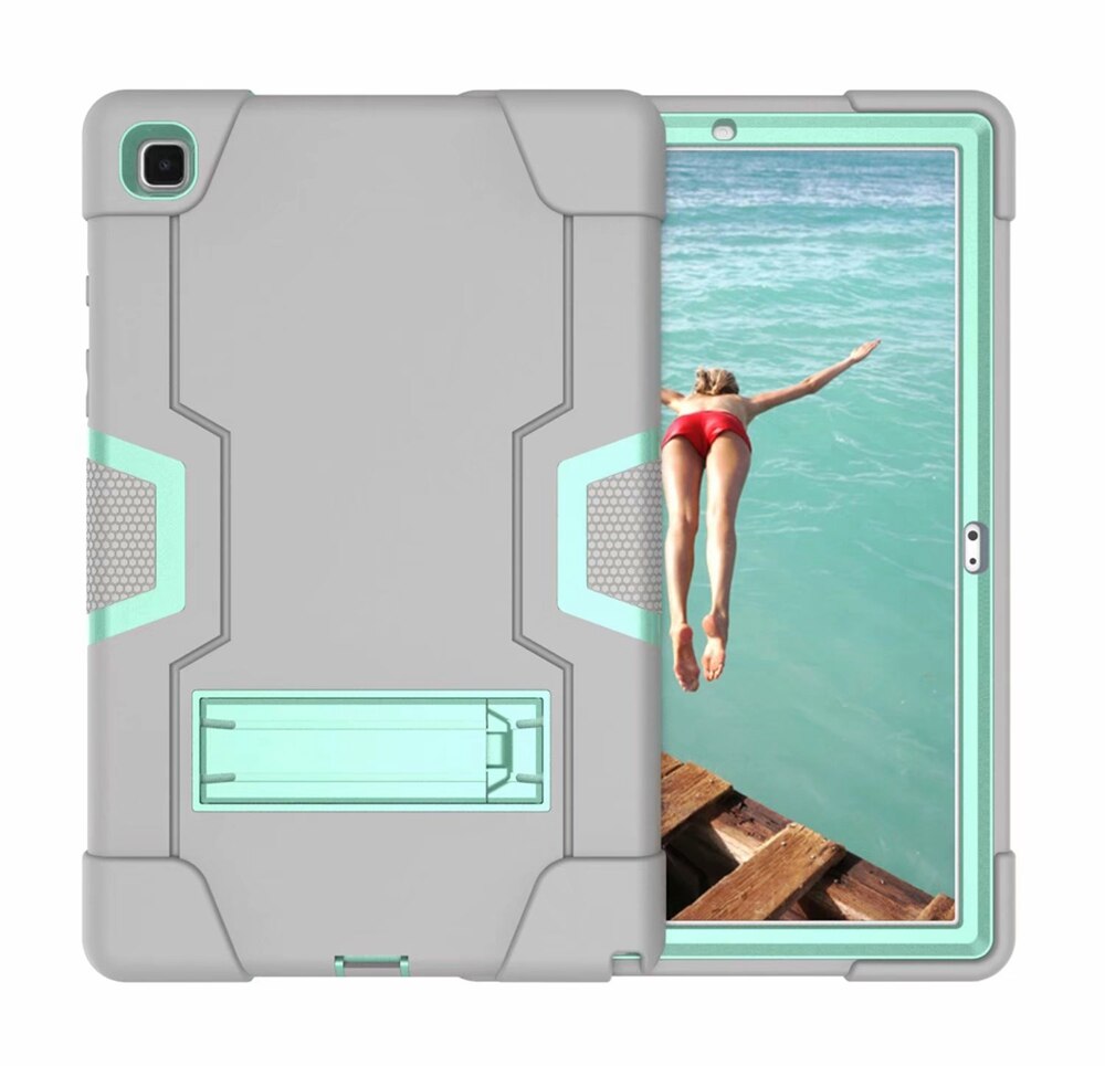 Do Samsung Galaxy Tab A7 10.4 2020 SM-T500 SM-T505 Case odporny na wstrząsy dzieci bezpieczne PC Silicon Hybrid Stand Full Body Tablet Cover: Grey - Aqua