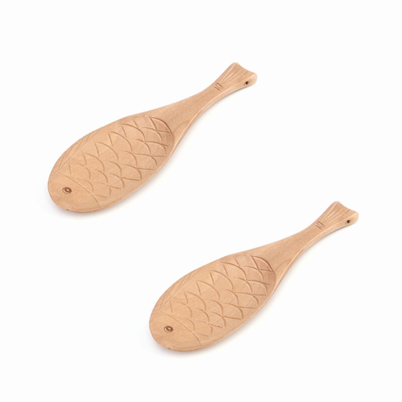 Kitchen Wooden Tableware Fish-shaped Rice Scoop Kitchen Dishes Hand-carved Japanese-style Fish Rice Spoon Natural Healthy Solid: B  x2