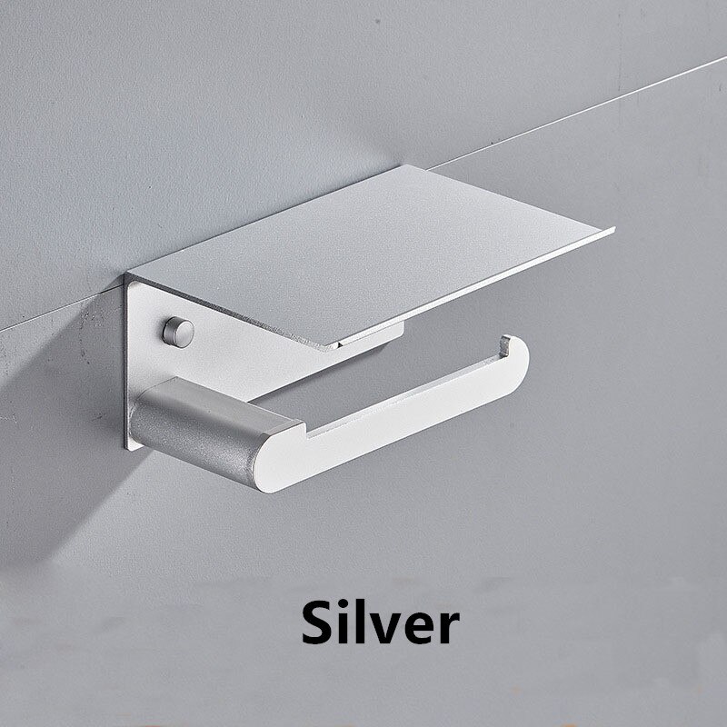 Matte Black Double Toilet Roll Paper Holder Bathroom Accessories WC Towel Holder Rack Shelf Aluminum Material: Silver 1