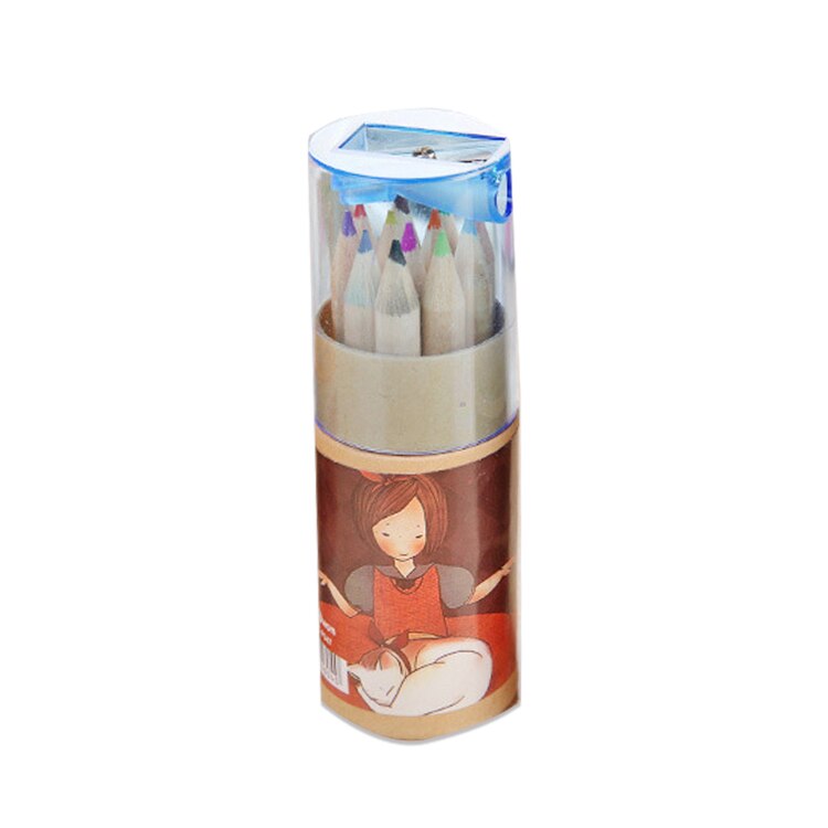Mini lápices de colores seguros para niños y niñas, 12 colores de plomo, no tóxicos, coreano, dibujos animados creativos, sacapuntas: C