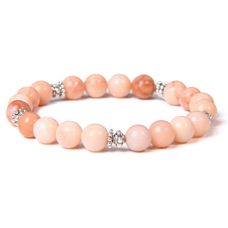 Natuurlijke Roze Zebra Jaspers Armbanden Mannen Matte Steen Kralen Armband Elastische Sieraden Voor Vrouwen Flower Charm Bangle Koppels: pink aventurine / 23cm