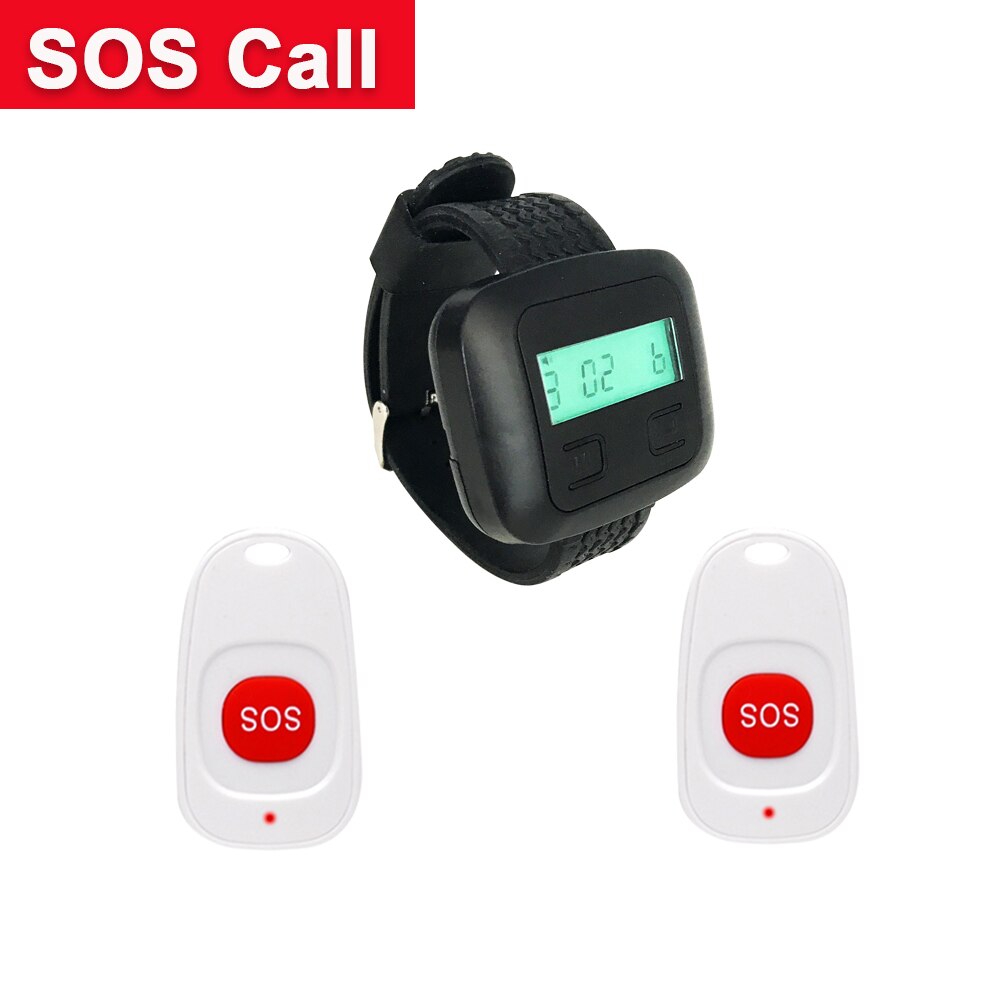 Sistema di chiamata Wireless 1 ricevitore per orologio da polso + 2 pulsanti di emergenza SOS bianchi per la casa dell&#39;infermiera della clinica dell&#39;ospedale