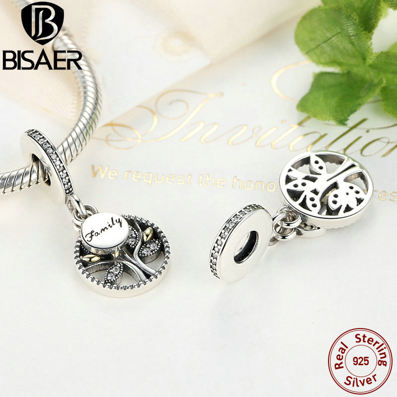 BISAER 925 Sterling Silber FAMILIE BAUM DES LEBENS SILBER BAUMELN Anhänger Perlen Fit Charms Armband Zirkon Silber 925 Schmuck WEUS306