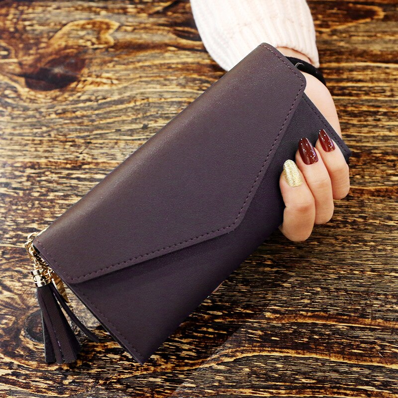 Brand Leather Women Wallet Hasp Solid Color Card Bags Long Female Purse 5 Colors Ladies Wallet Billetera: Coffee