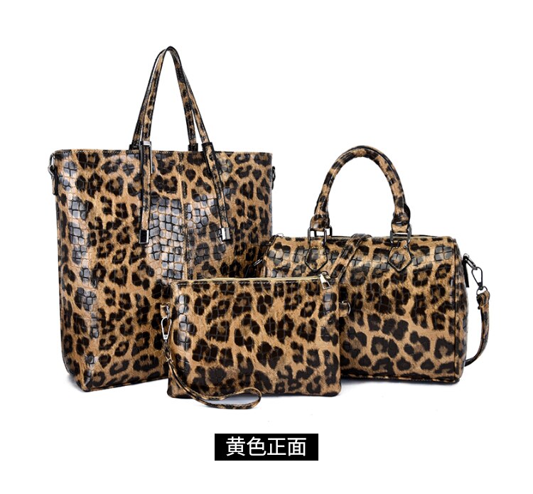 Bolso de mujer 3 uds Pu, bolso para la familia con estampado de leopardo, bolso cruzado, bolso de mano de gran capacidad para mujeres elegantes: yellow