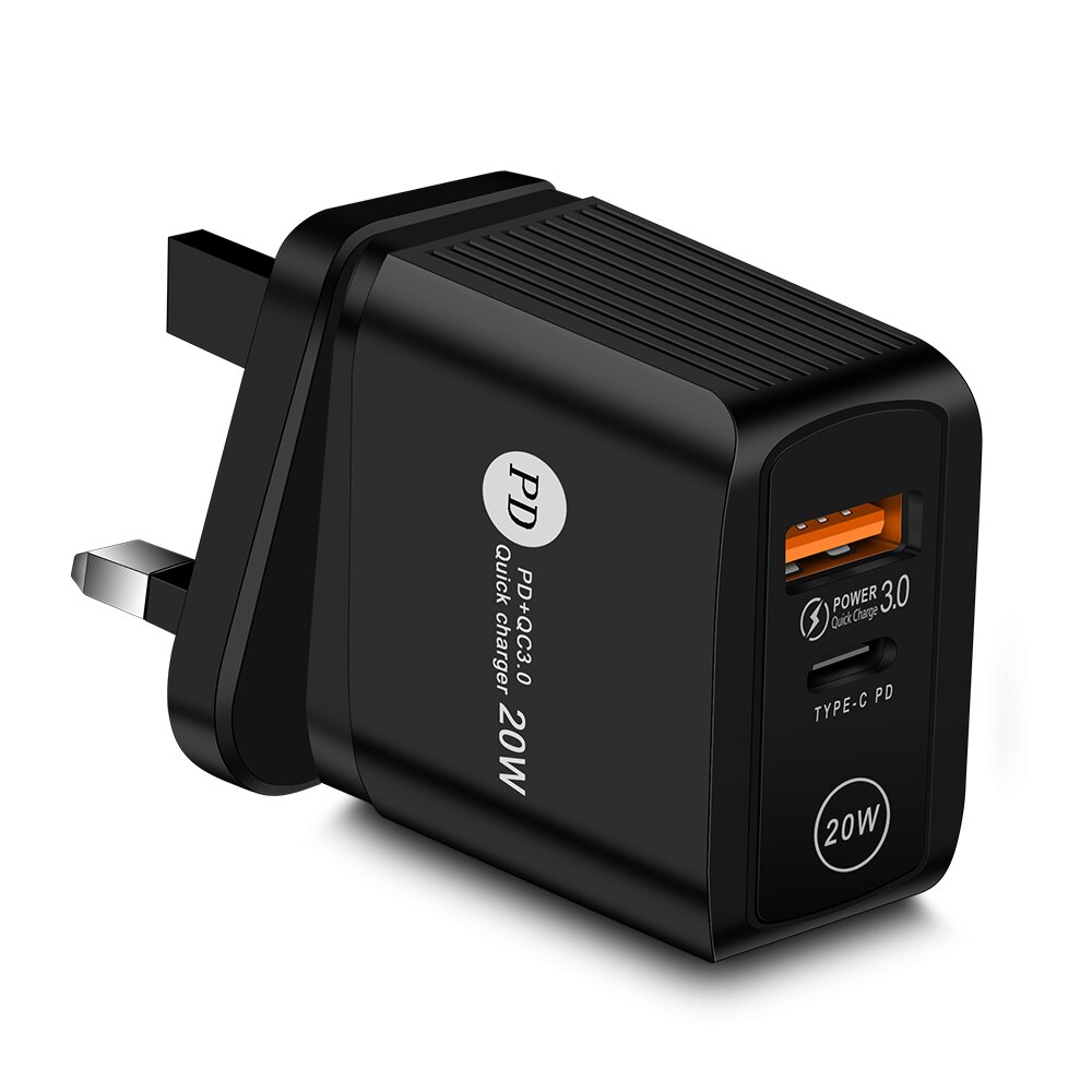 Pd 20w- port-usb-schnellladegerät 11 x 3.0 typ-c-pd-schnellladeanschlüssen für iphone 13 12 eu/us/uk-stecker 2: Uk-stecker schwarz