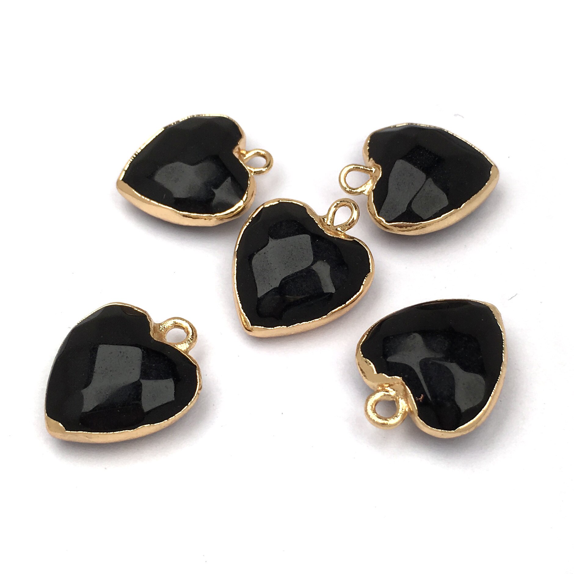 2Pcs Naturale di Pietra Del Pendente Del Cuore Del Pendente di Figura Per Pendenti E Ciondoli Creazione di Gioielli FAI DA TE Collana Accessori 14x17 & 15x18mm: Black