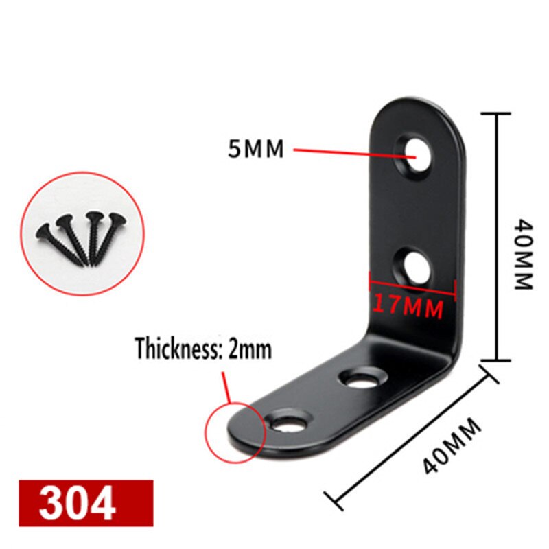 5pcs/lot L Shape Black Stainless Steel Angle Fixed Furniture Corner Bracket Furniture Accessories Cabinet Right Angle Connector: 304